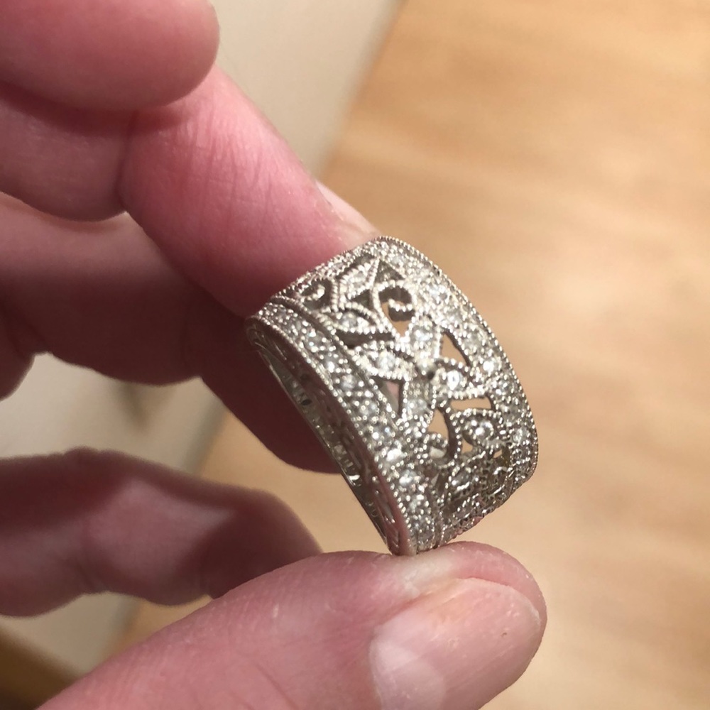 New sterling silver filigree CZ ring 7